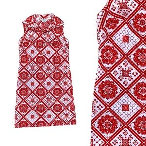 Vintage 1960s Shirt Dress Bandana Pattern Red White Large